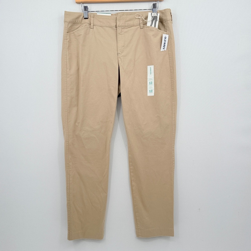 Old Navy Pixie Ankle Pants Women 12 Tan Khaki Chino Stretch Workwear Preppy NEW